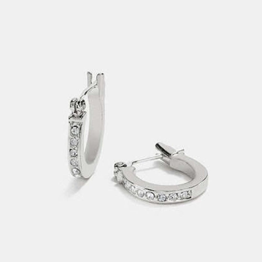 Coach Pave Signature Silver & Crystal Hoop Earrings NWT MSRP: $100.00